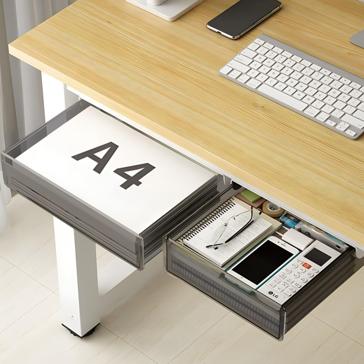 SVNNELP Under Desk Table Drawer Storage Organizer,2 Pack Large & Medium Slide Out Desk Drawers - Hidden Desktop Organizer,Attachable Pencil Storage Tray Under Table(ML) - Field & Nook