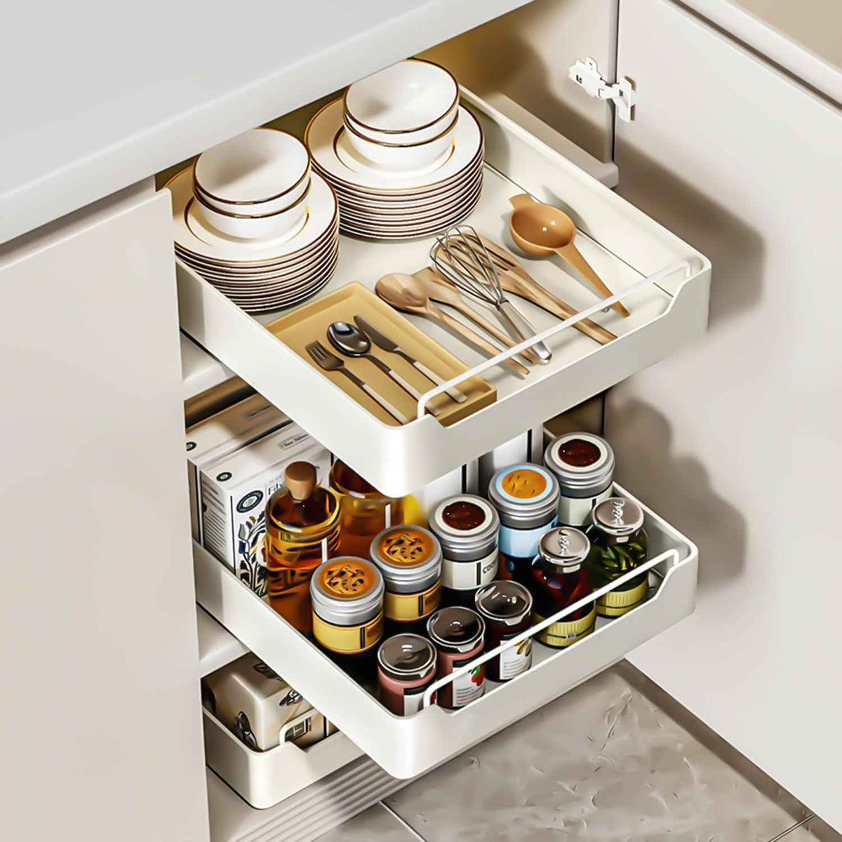 Pull Out Cabinet Organizer Fixed with Adhesive Nano Film, Heavy Duty