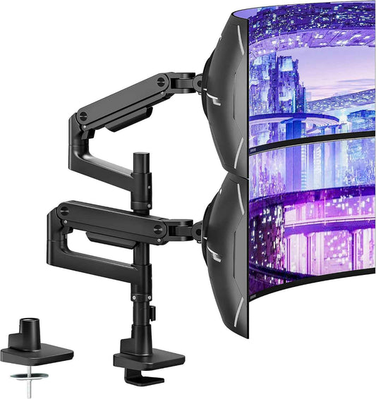 ARES WING Dual Monitor Arm Desk Mount for 17-49 Inch Ultrawide Monitors, Heavy Duty Dual Monitor Mount Holds 44 lbs, Full Motion Gas Spring Vertical Monitor Mount, 75/100 VESA Mount, Black