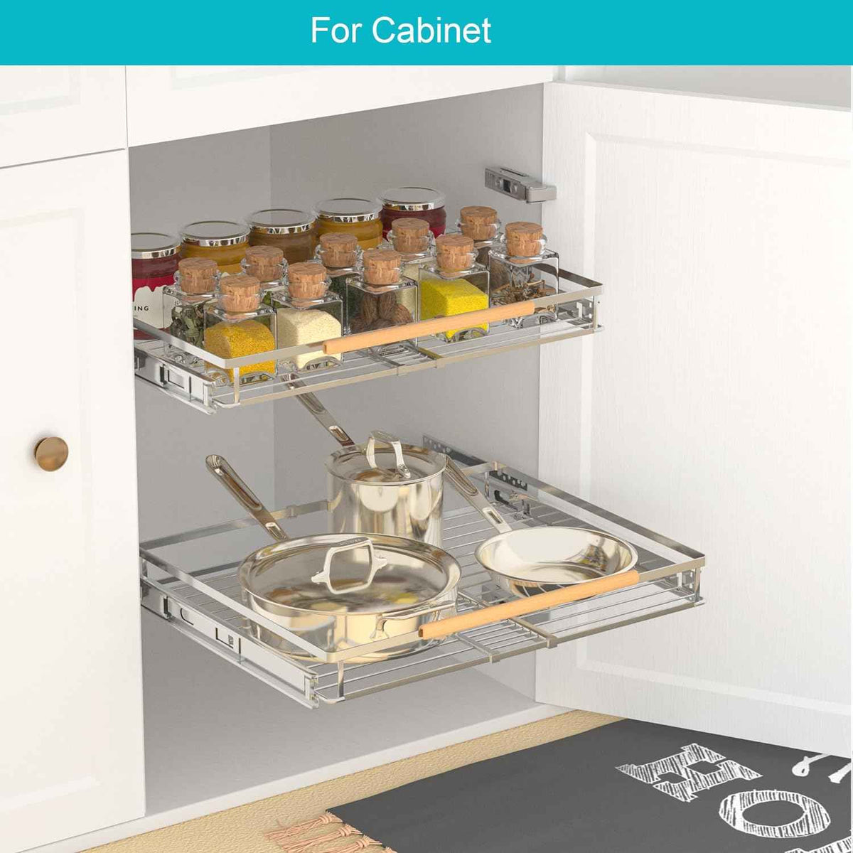 Pull Out Cabinet Drawer Shelf Organizer, 23.1~39.9" W x 22.5" D
