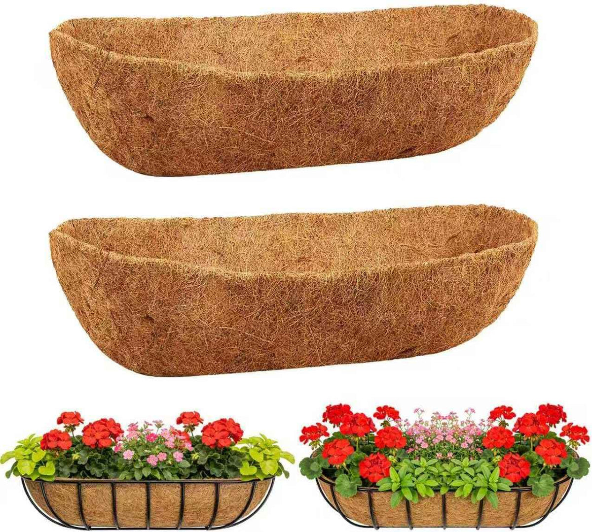 2-Pack 24 Inch Coco Liners for Planters – Trough Coco Liner for Window Box, Fence Flower Baskets | Coco Liners for Hanging Baskets, Planter Box Liner, 24 Inch Coconut Liners for Planters.