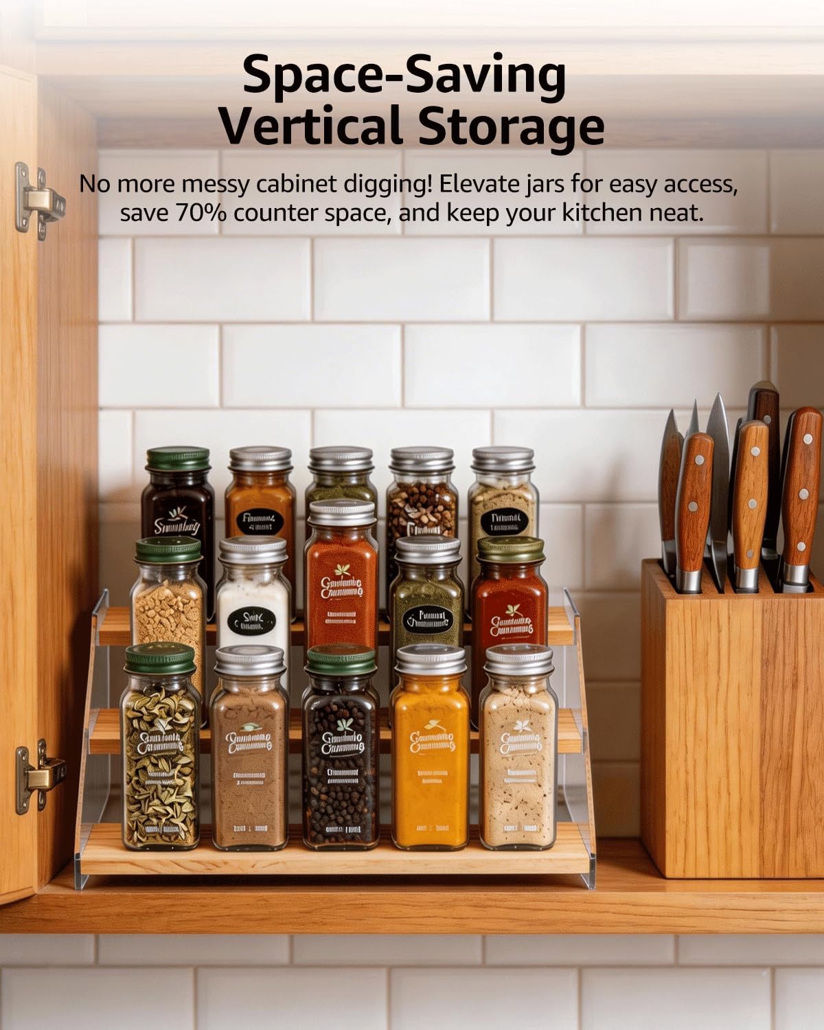 Wood & Acrylic Tiered Spice Rack Organizer - Field & Nook