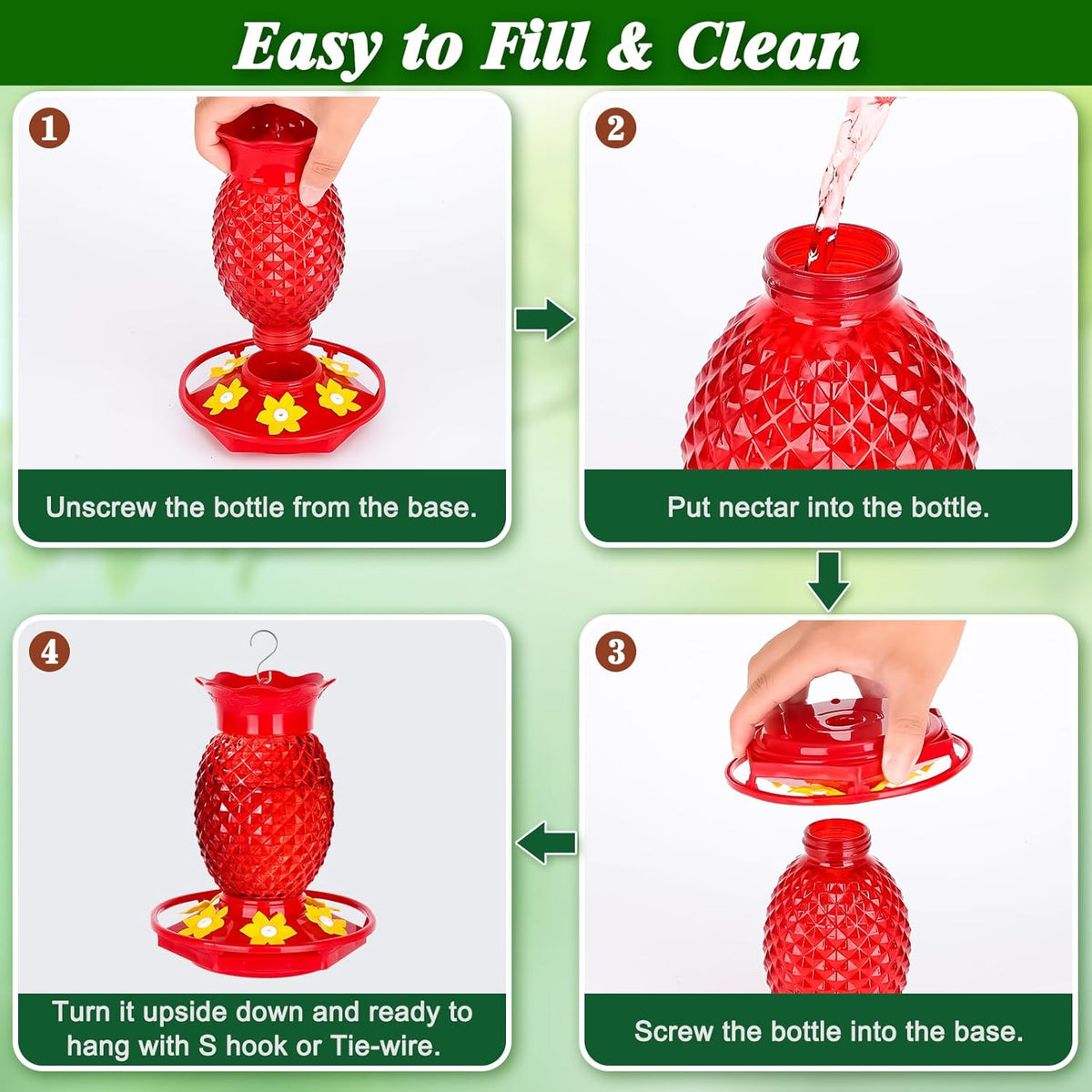 Glass Pineapple Hummingbird Feeders – 16 oz, 2 Pack