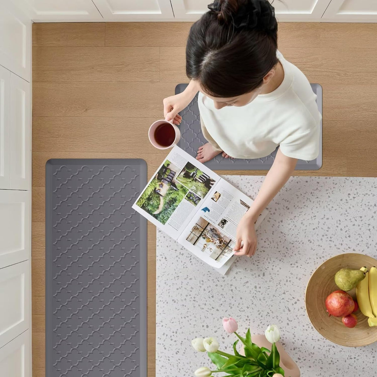 Kitchen Mats for Floor 2 Piece Anti Fatigue Mats, Grey | Kitchen Mats Cushioned Anti Fatigue, 17.3" x 29" + 17.3" x 47", Non Slip Kitchen Rugs, Standing, Office, Sink, Laundry