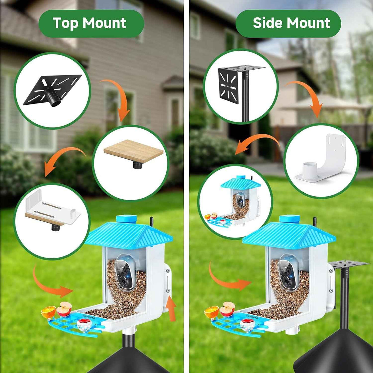 Smart Bird Feeder Pole with Squirrel Baffle & Bath-Heavy Duty Adjustable 3-6.6ft Universal Stand Mount for Backyard&Outdoor Bird Houses/Cameras (80" Pole-Baffle)