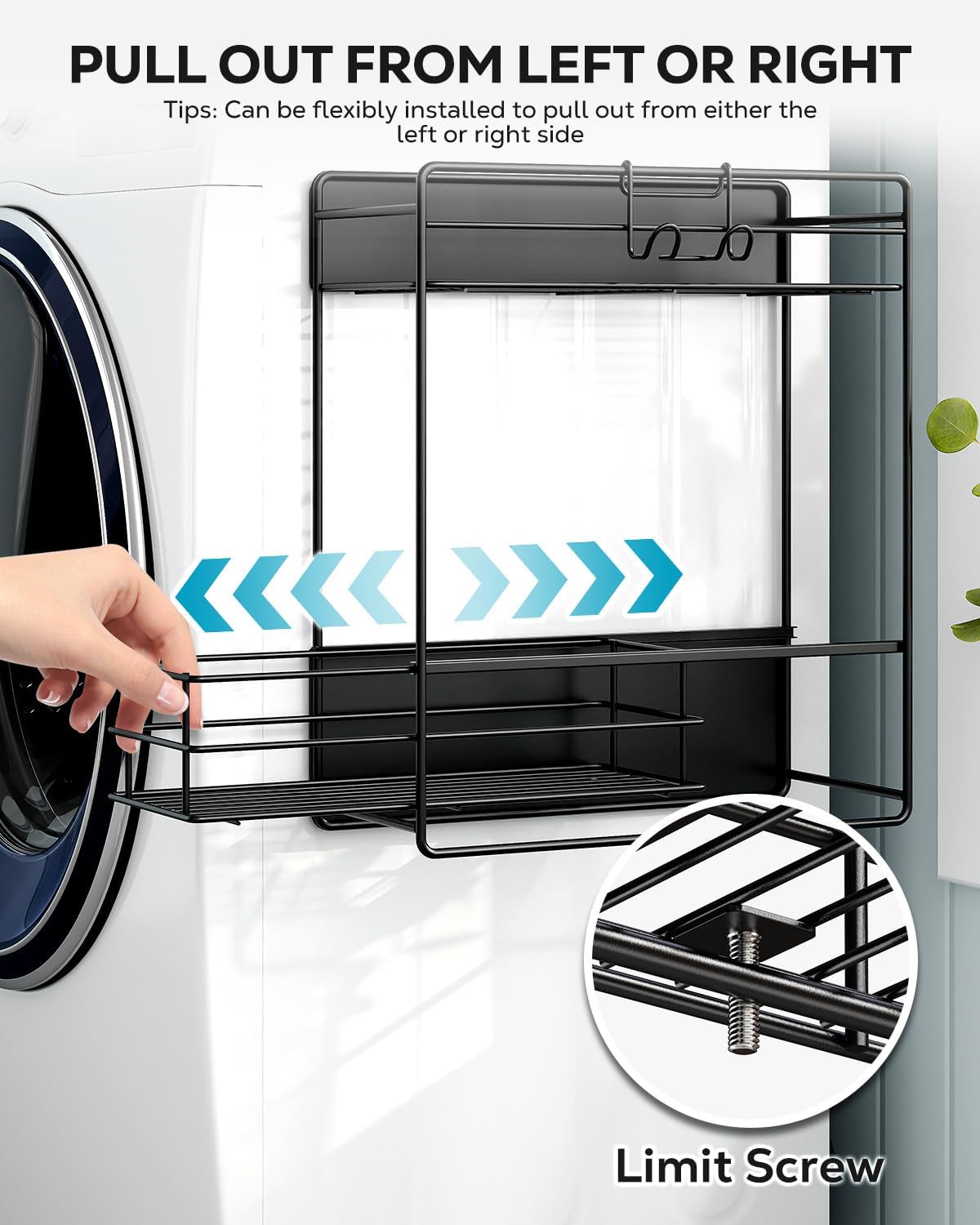 Nieifi Magnetic Shelves for Washing Machine, Magnetic Laundry Organizer | Heavy duty, 2 tier, pull out drawer, 2 hooks, dryer organizer, laundry room storage, magnetic spice rack, black - Field & Nook
