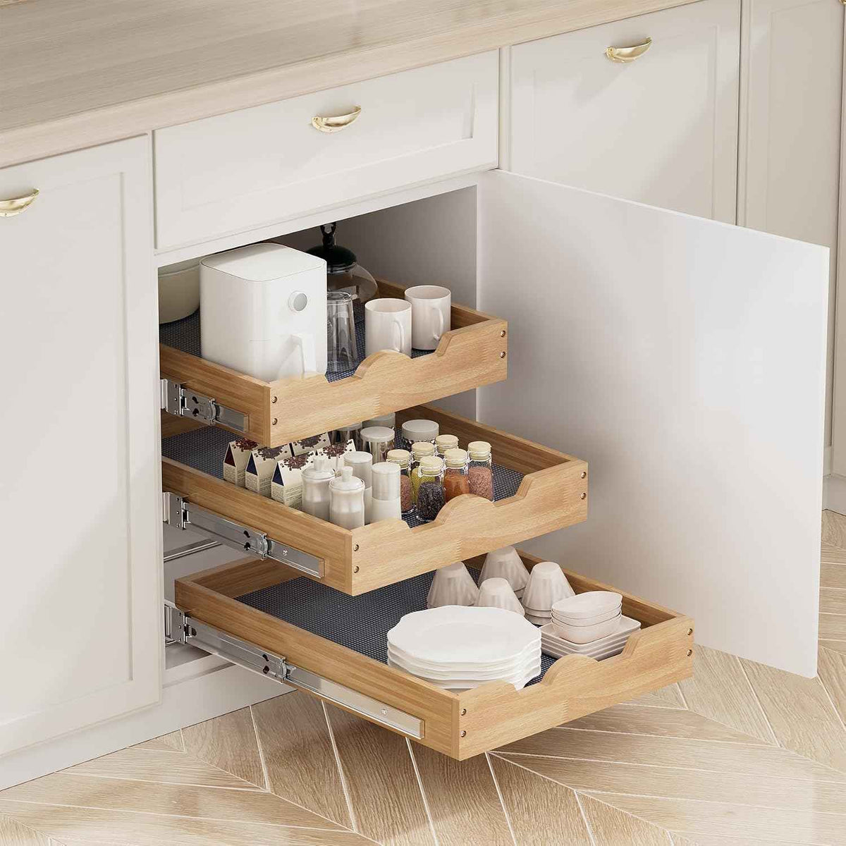 DINDON 3 Tier Pull Out Cabinet Organizer 17”W X21”D Slide Out Shelves