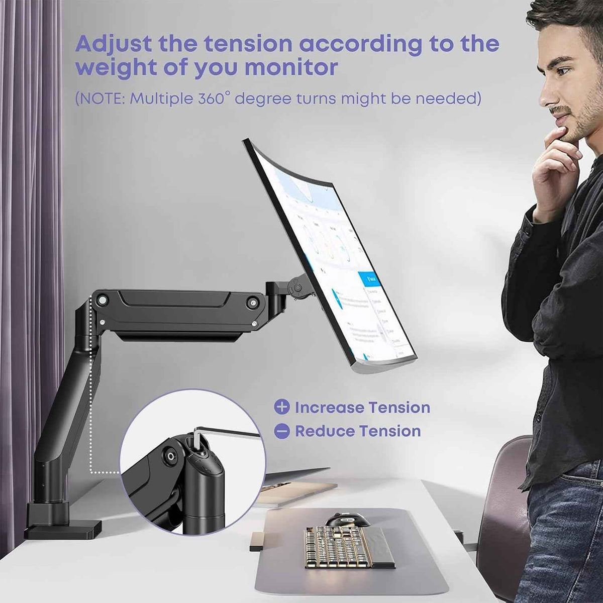 Heavy Duty Monitor Arm for Ultrawide Screens up to 49 inch and 39.6lbs, Premium Aluminum Single Desk Mount Stand with Gas Spring, VESA 75x75/100x100