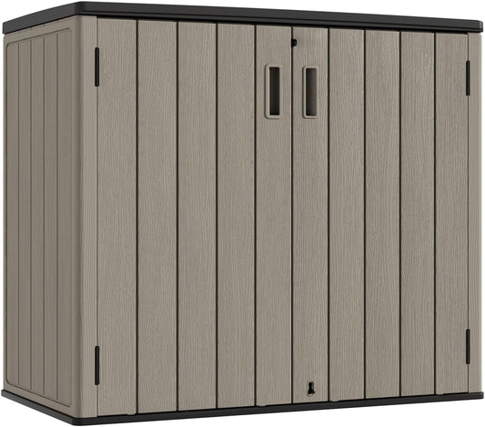 KINYING Outdoor Horizontal Storage Sheds,Outdoor Storage Cabinet Waterproof Resin Tool Storage Box for Lawn Mower,Garden Tools and Patio Furniture, Lockable (Brown)