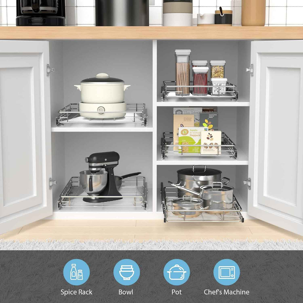 ZOINLIY Pull-Out Cabinet Organizer, Chrome Finish