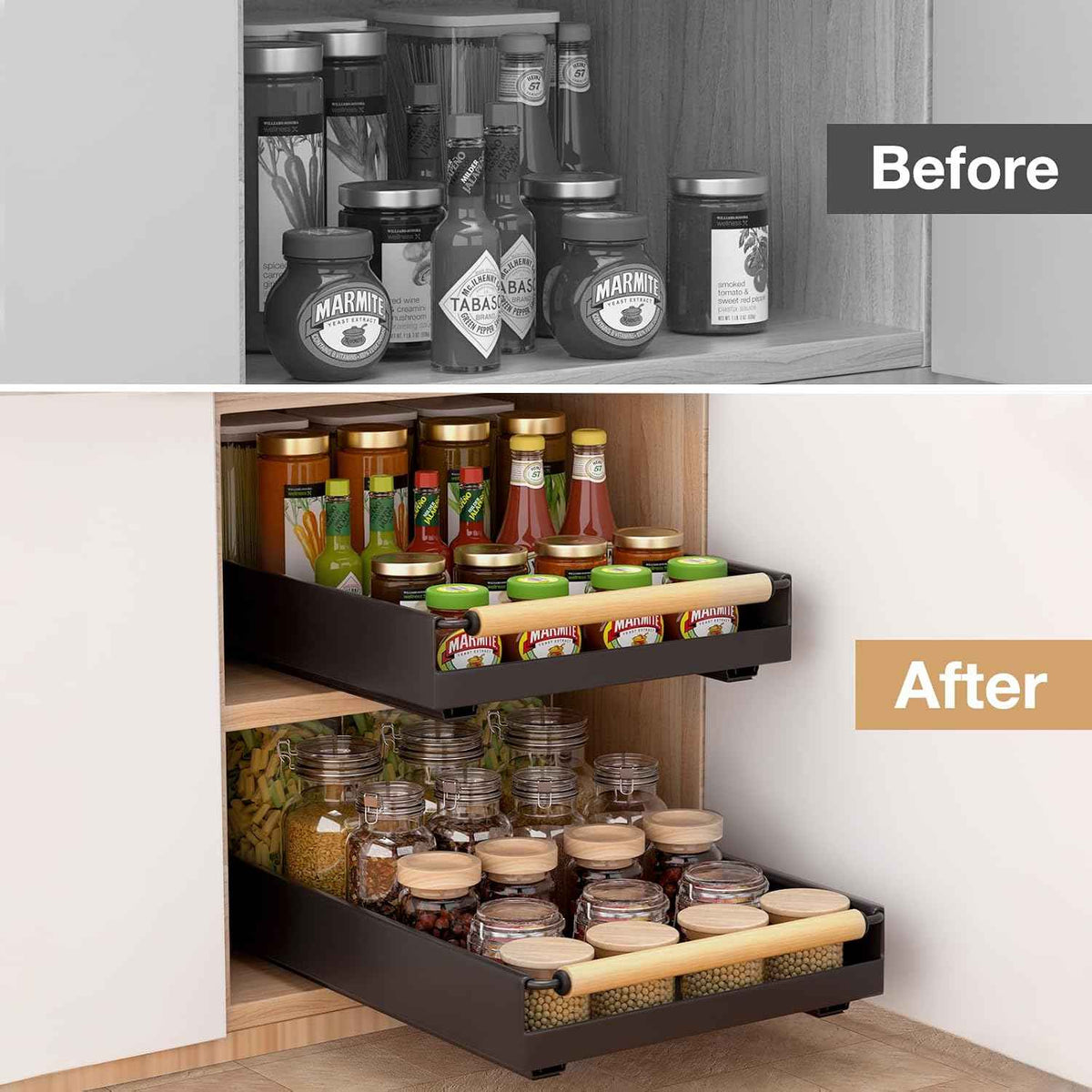 Pull-Out Cabinet Organizer, 16" Deep, Black