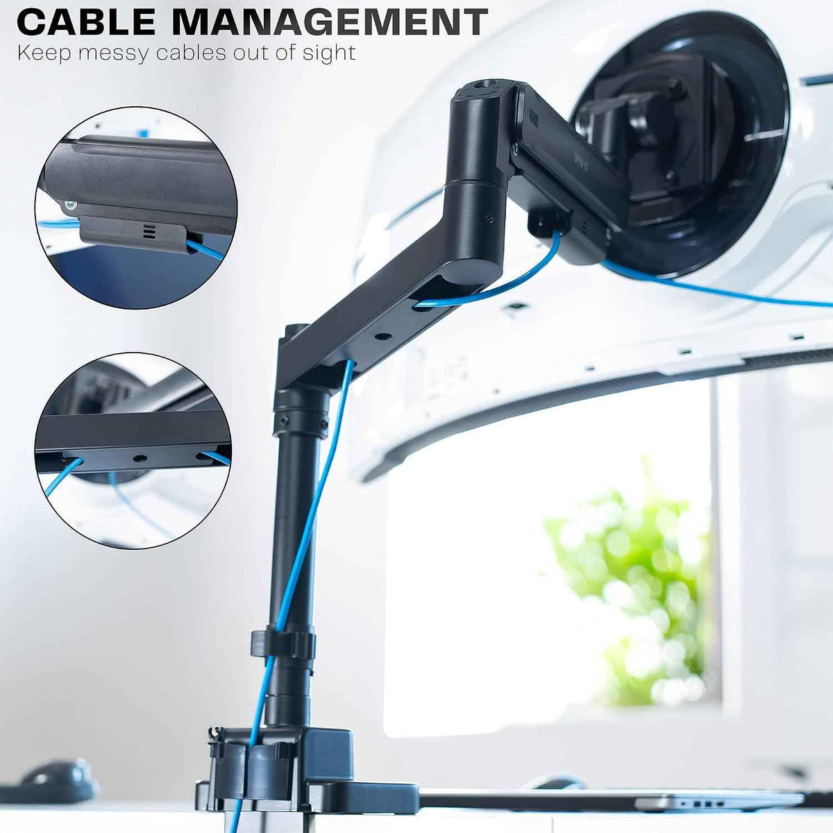 VIVO Heavy Duty Ultrawide Monitor Arm with Pole, 57 inch Screens up to 59.4 lbs, Desk Mount TV and Monitor Stand Designed for Samsung Odyssey Ark, Neo G9, ViewFinity S9, and More, Black, STAND-GT57T
