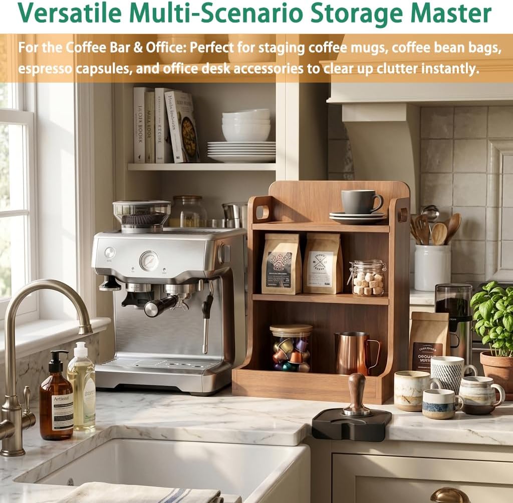 Solid Wood 3-Tier Spice Rack Countertop Organizer Kitchen Storage Shelf - Field & Nook