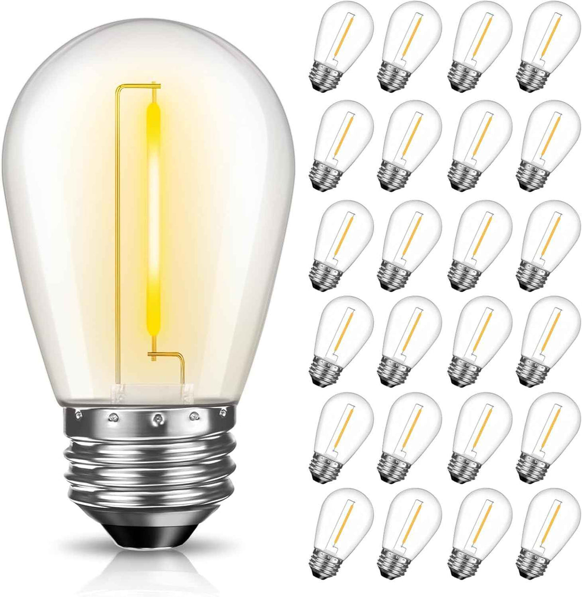 LED S14 Replacement Light Bulbs for Patio String Light, Shatterproof & Waterproof Hanging Light Bulbs for Outdoor String Lights, Dimmable, E26 Base, 24 Pack