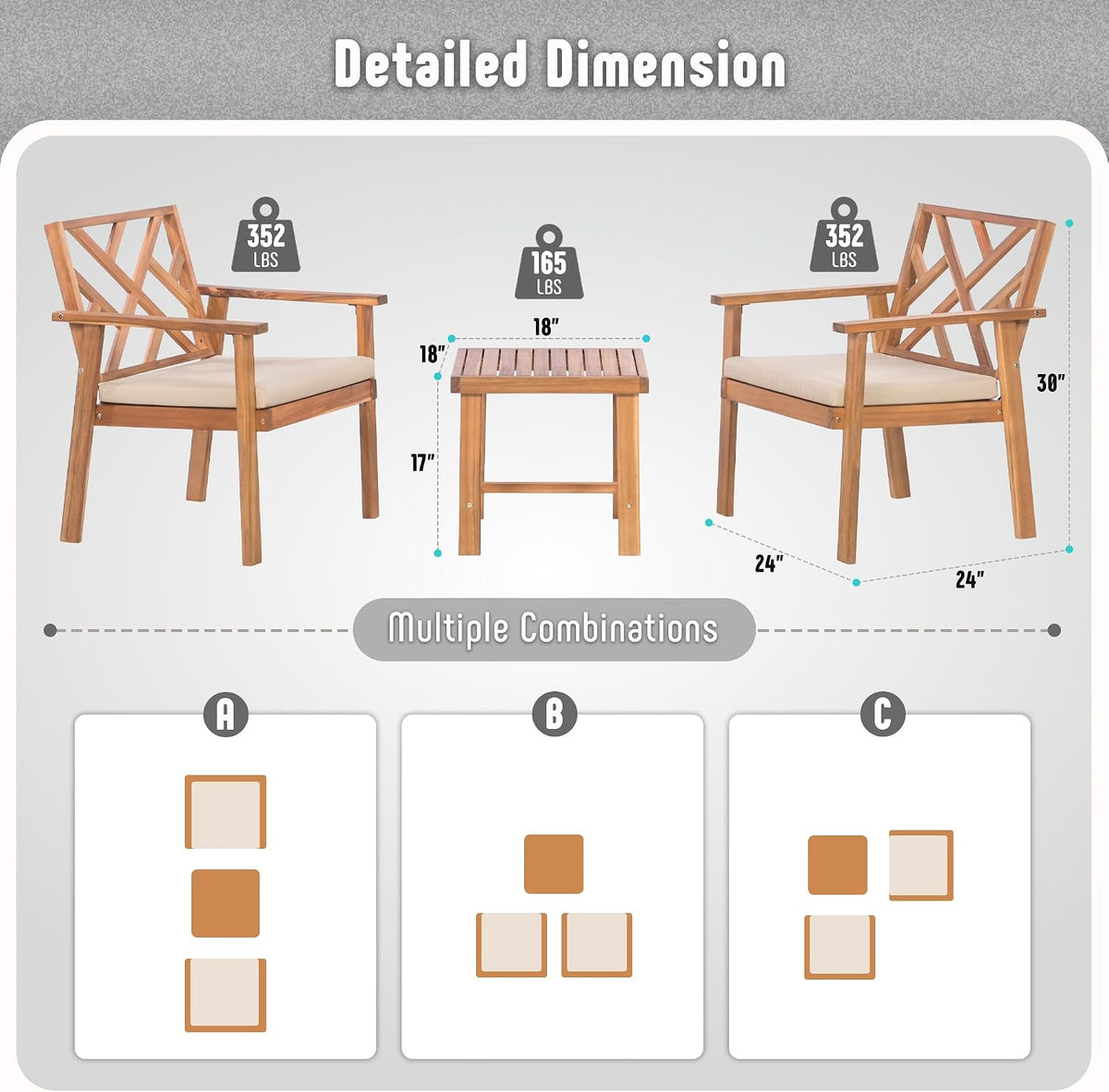 Werph 3-Piece Acacia Wood Outdoor Patio Furniture Set | Conversation