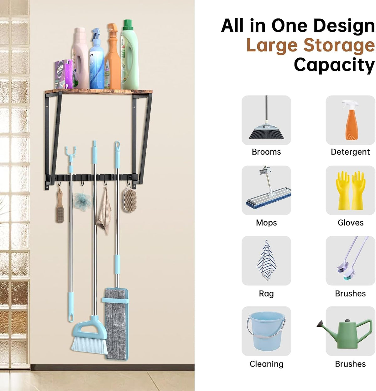 Broom and Mop Organizer Wall Mount - Field & Nook