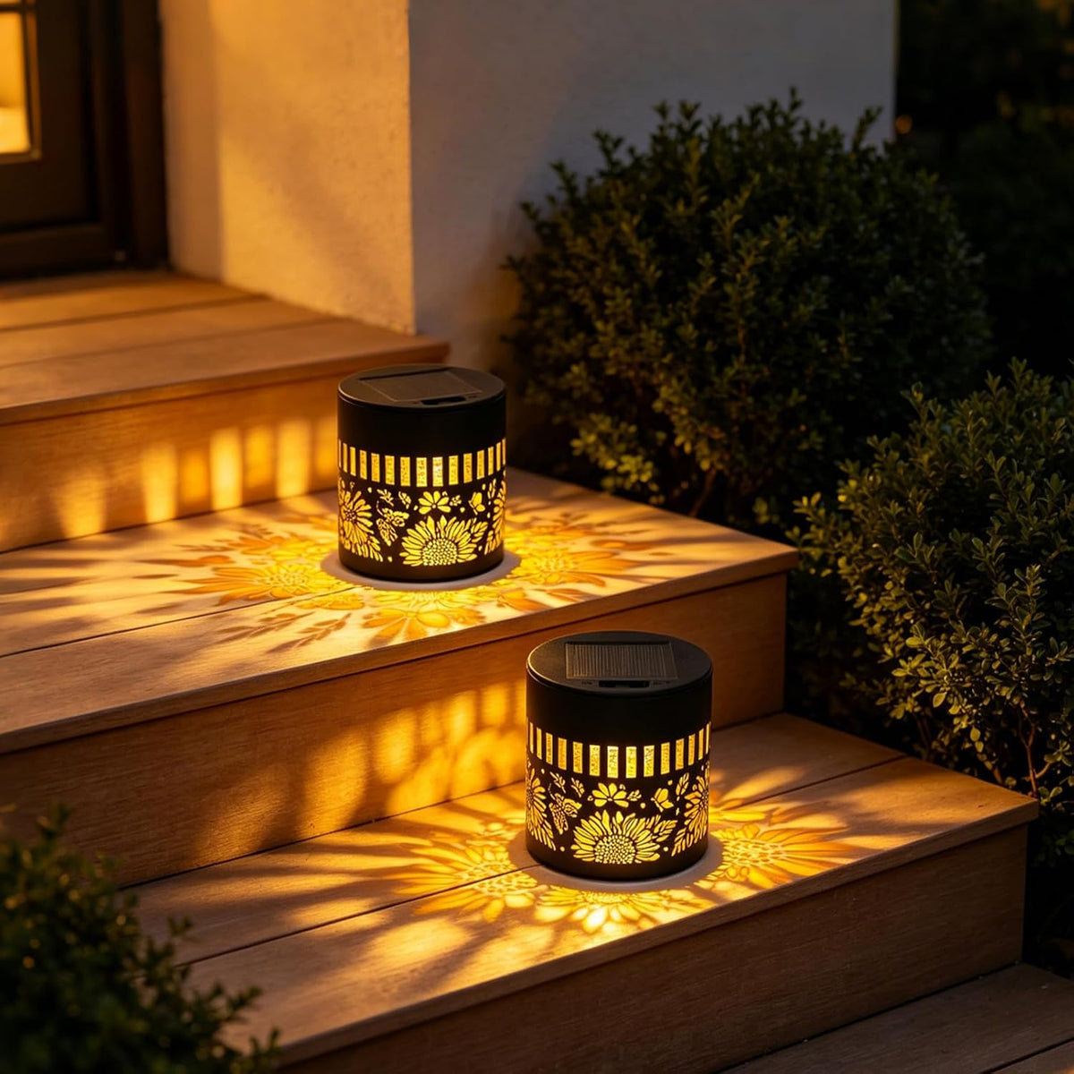 2 PCS Solar Fence Lights Outdoor, Metal Solar Powered Wall Deck Step Lights 2026 New Sunflower, Hanging LED Waterproof Decorative Lighting for Garden Patio Backyard Post Decor(Warm Light)