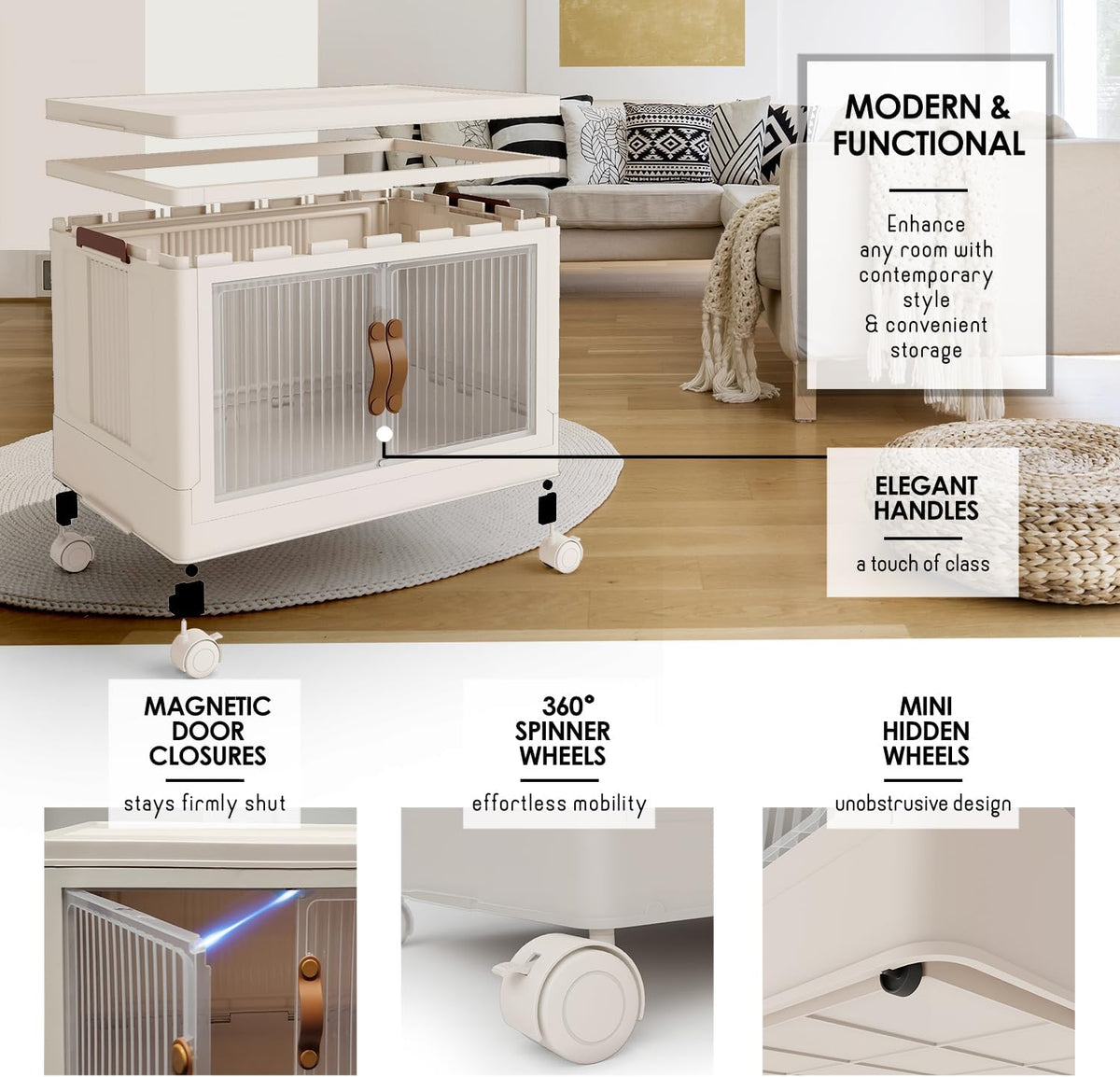 2 Tier Plastic Stackable Storage Bins Open Front with Lids & 360° Wheels 35 QT - Collapsible Storage Bins Home Office Closet Storage Organization, Foldable Clothes Storage Cabinet, 8.8 GAL - Field & Nook