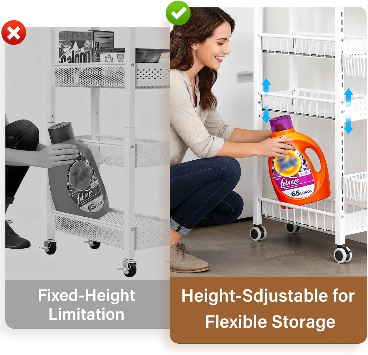 7.8 Inch Ultra-Slim 4-Tier Rolling Storage Cart with Adjustable Shelves - Field & Nook