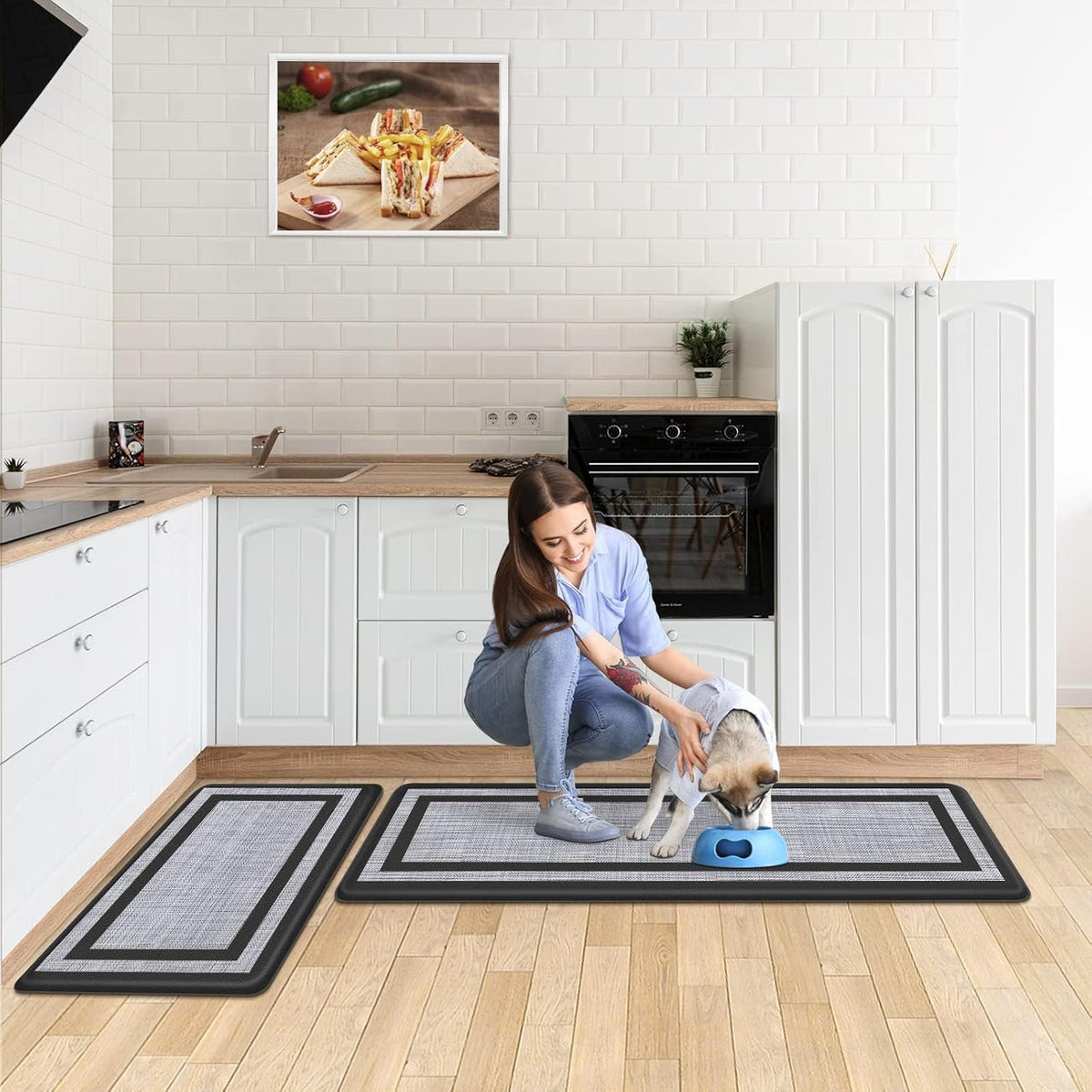 Mattitude Kitchen Mats Set of 2,Cushioned Anti-Fatigue Non-Skid Rug Sets | Ergonomic Comfort PVC Kitchen Mats for Floor,Standing Mat for Kitchen,Floor,Office,Sink,Laundry, Black Frame