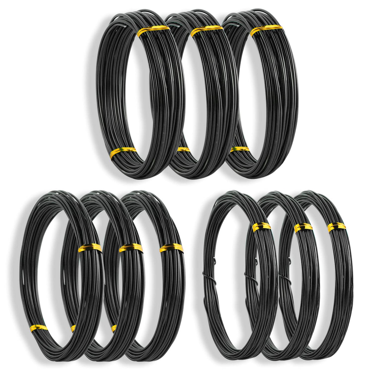 Sanlykate Bonsai Training Wire Kit, 9 Roll Tree Training Wires 295.27 Feet Total, 1.0mm, 1.5mm, 2.0mm Anodized Aluminum Wire Set, Hold Plant Branches Trunks - Black