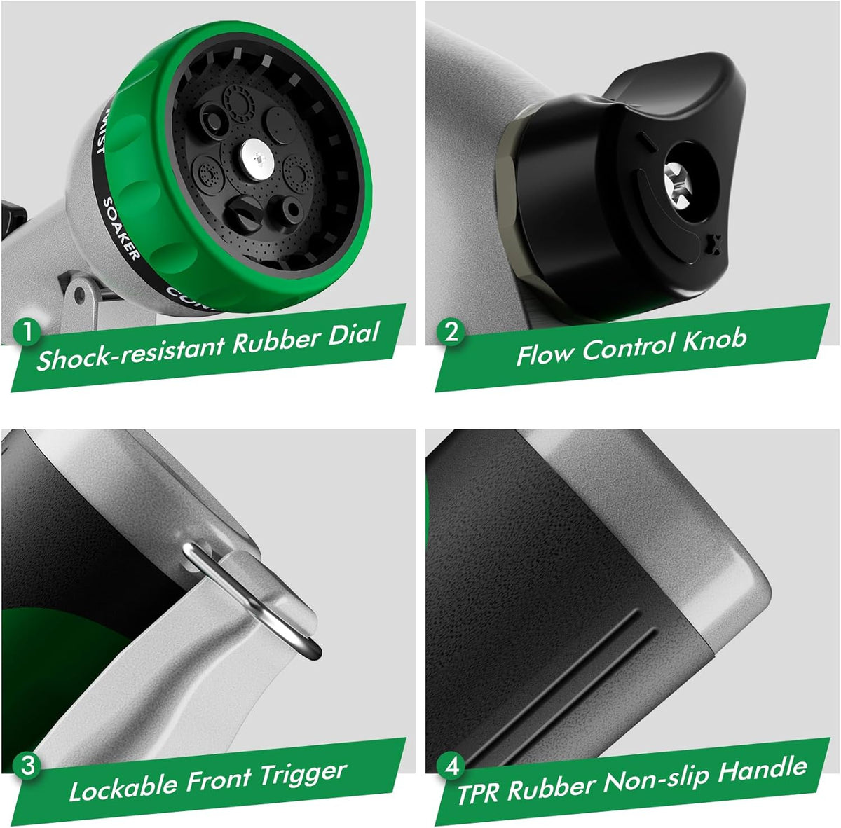 Heavy-Duty Metal 7-Pattern Flow-Control Hose Nozzle - Field & Nook