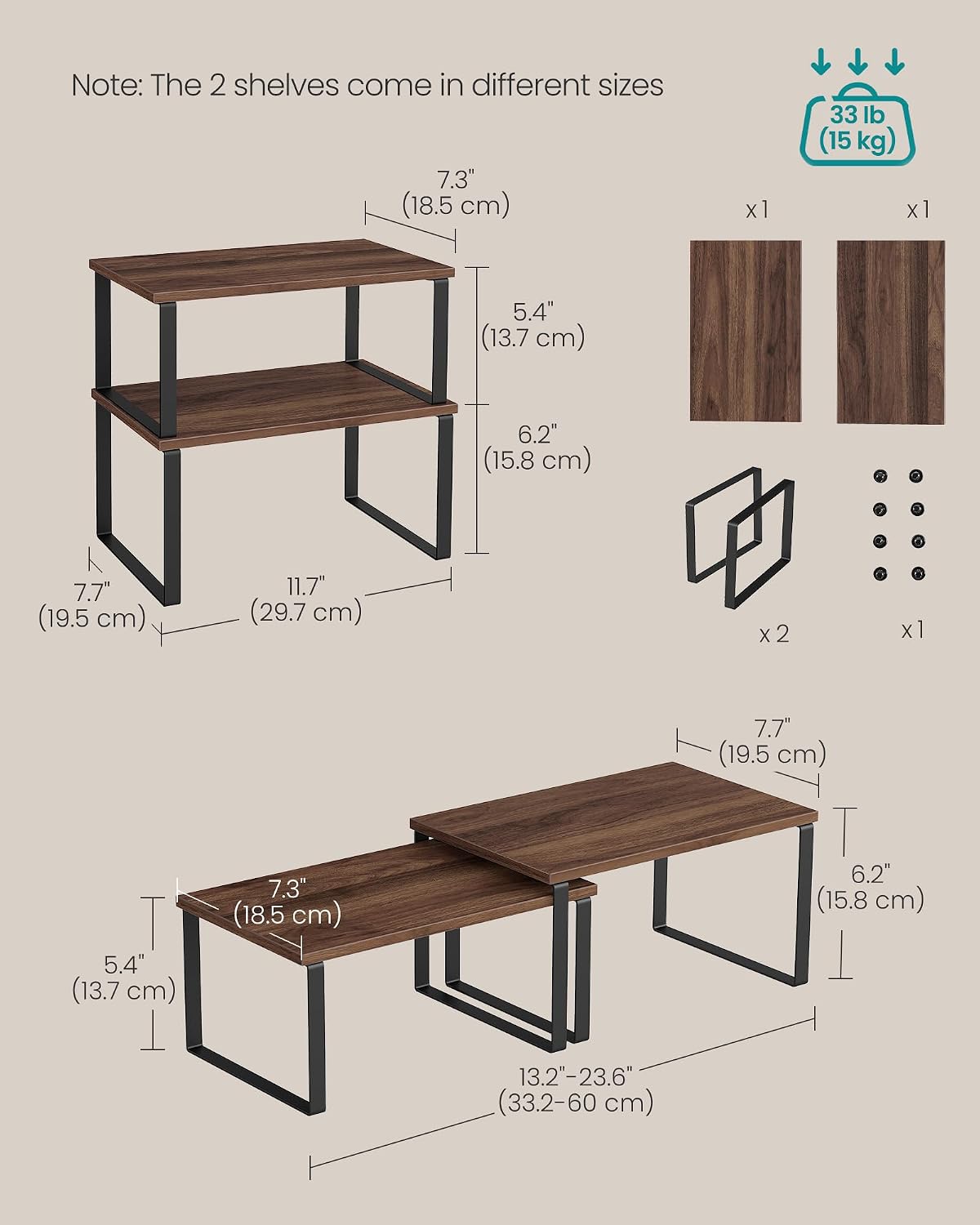 SONGMICS Cabinet Organizer Shelf – Set of 2 Kitchen Counter Shelves - Field & Nook