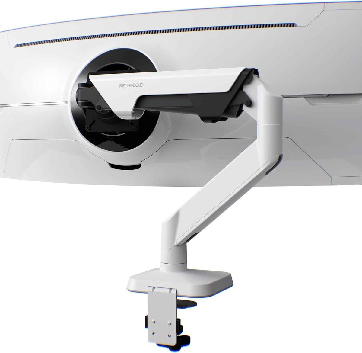 Modernsolid Heavy Duty Monitor Arm Desk Mount for 34-49 Inch Ultrawide Curved Monitors, Supports 14-38 lbs, Gas Spring Ergonomic Full Motion with Cable Management, Red Dot Design Awarded, White