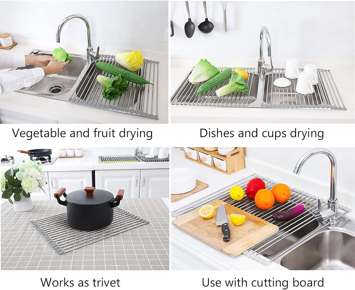 Roll-Up Over-Sink Dish Drying Rack – 17.7 × 15.5 in