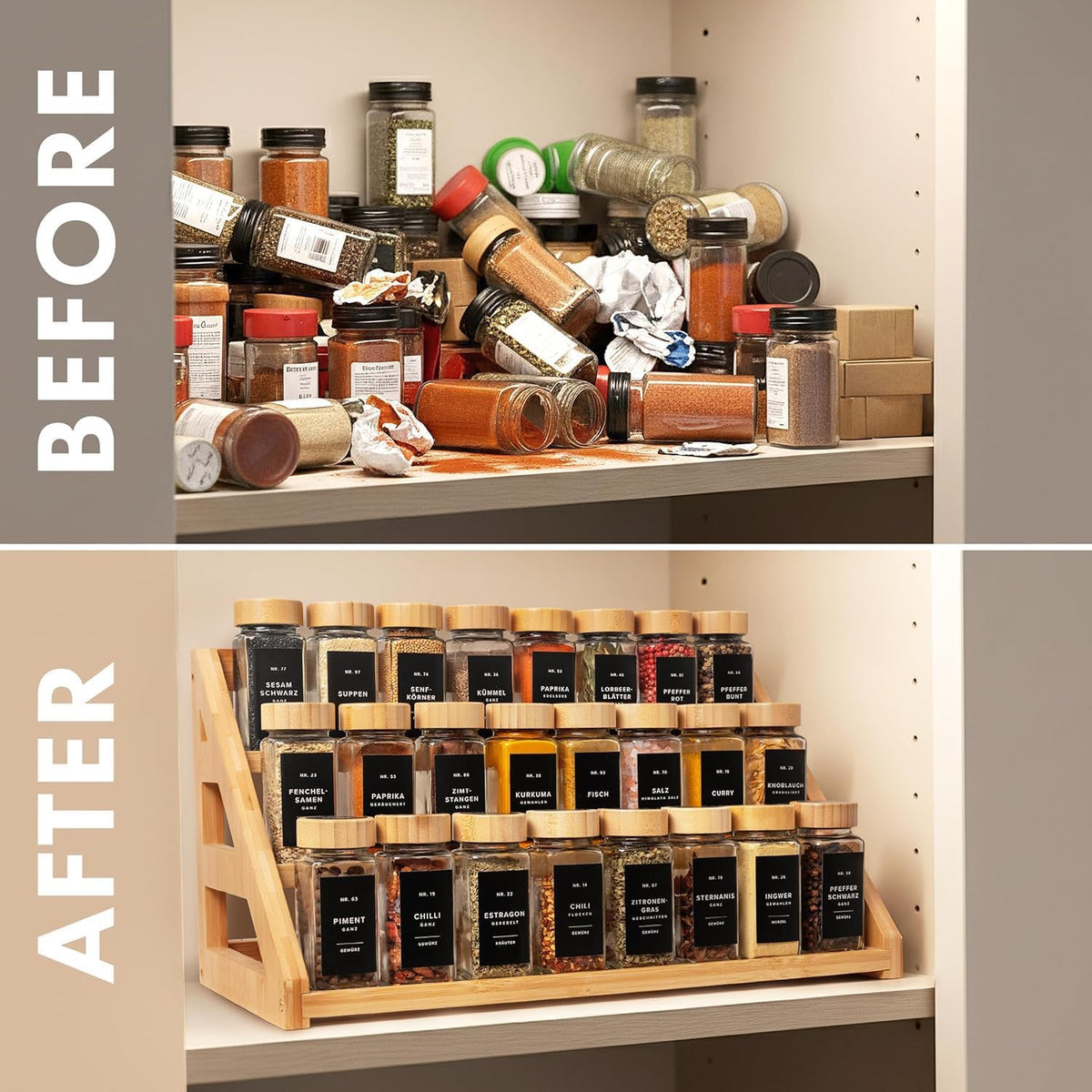 Spice Rack, Spice Organizer -3 Tier Bamboo Spice Racks, Solution for Spice Storage in Kitchens, Countertops，Storage Rooms and Other Places - Field & Nook