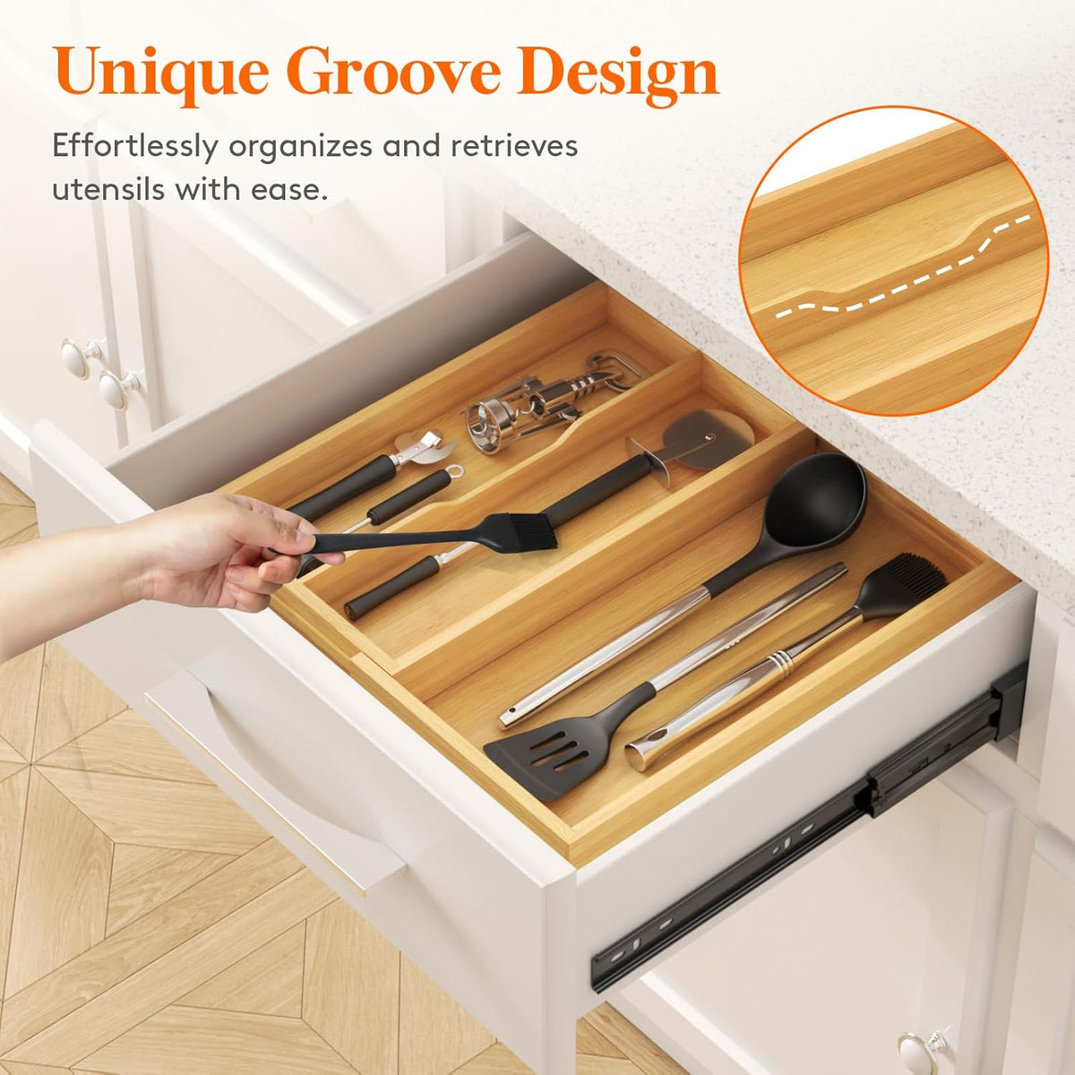 Lifewit Expandable Utensil Organizer, 8.9-15.8 x 15.75, Natural