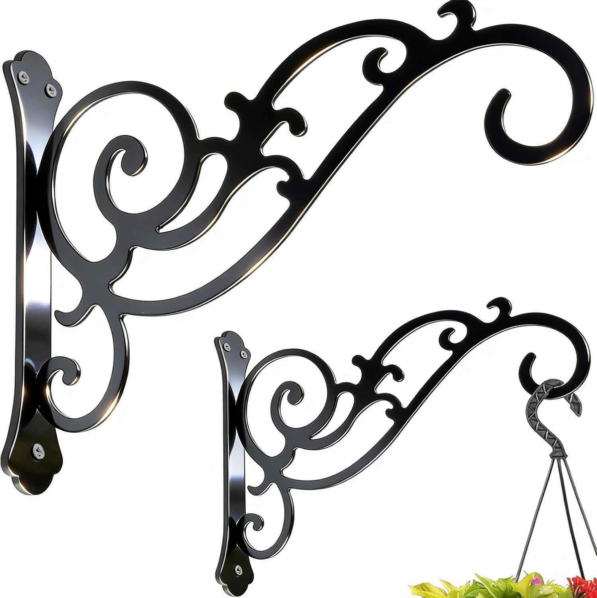 2 Pcs Hanging Plant Bracket Wall Hook Hanging Plant Brackets 6-Inch Black Iron Plants Indoor/Outdoor Planter Hangers Hooks for Hanging Lanterns,Bird Feeders,Wind Chimes