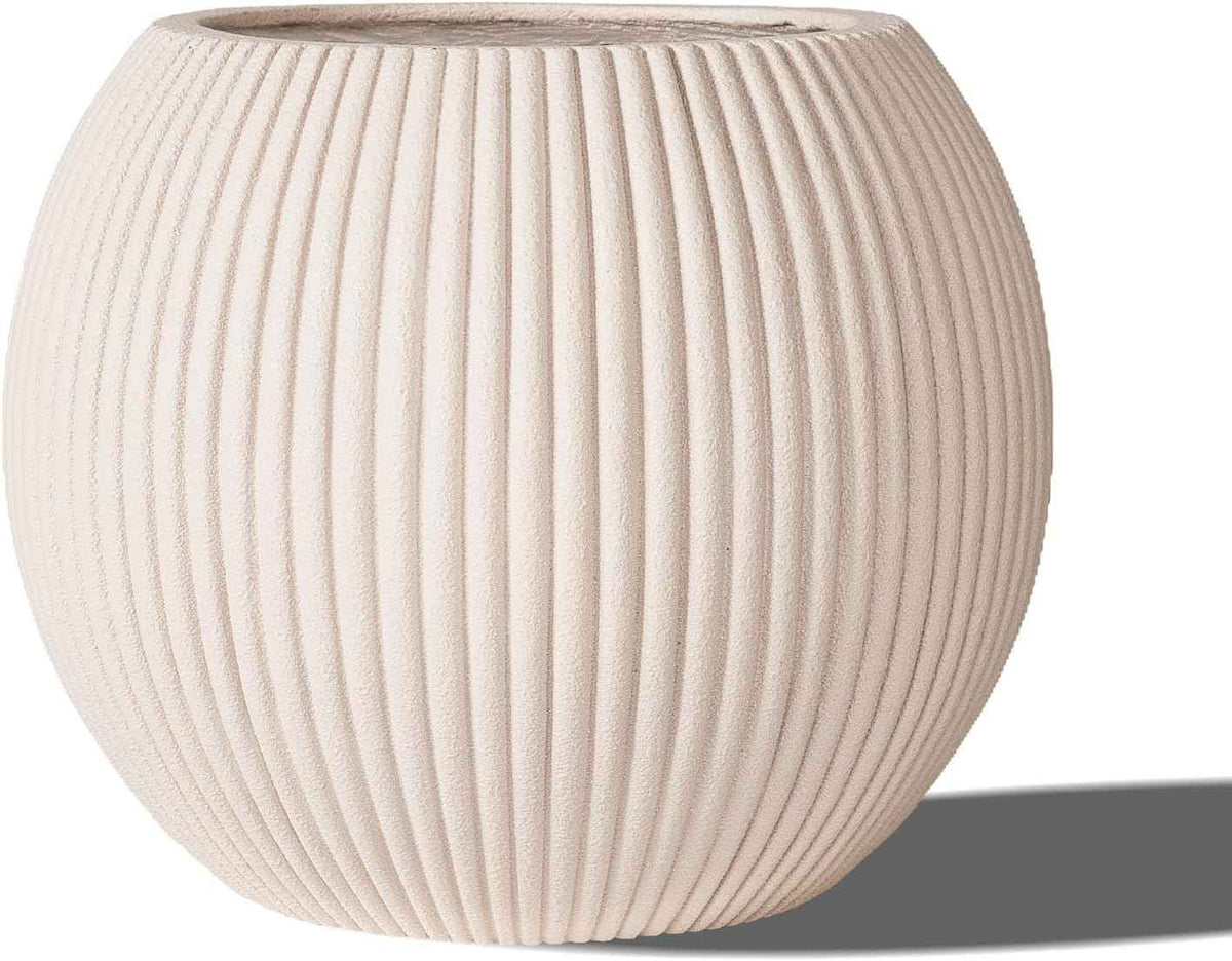 16 Inch Handmade Outdoor Planter - Classic Striped Design | Fiberglass & Composite Material | Durable for Commercial & Home Decor