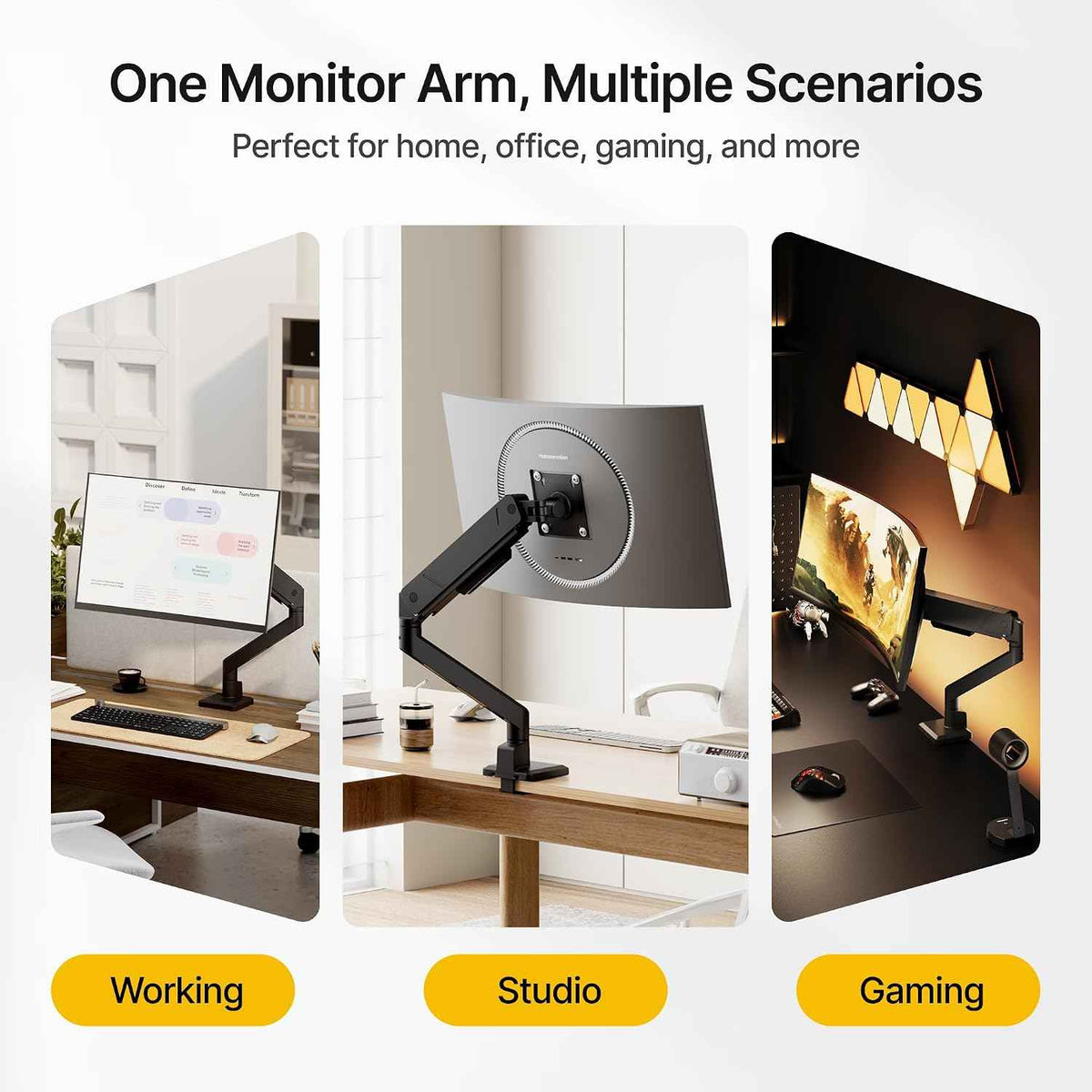 monTEK Single Monitor Arm for Max 45 Inch Ultrawide Screens, Holds 35 Lbs | Adjustable Monitor Desk Mount with C Clamp/Grommet Desk Mount, Cable Management, VESA 75/100mm, Black