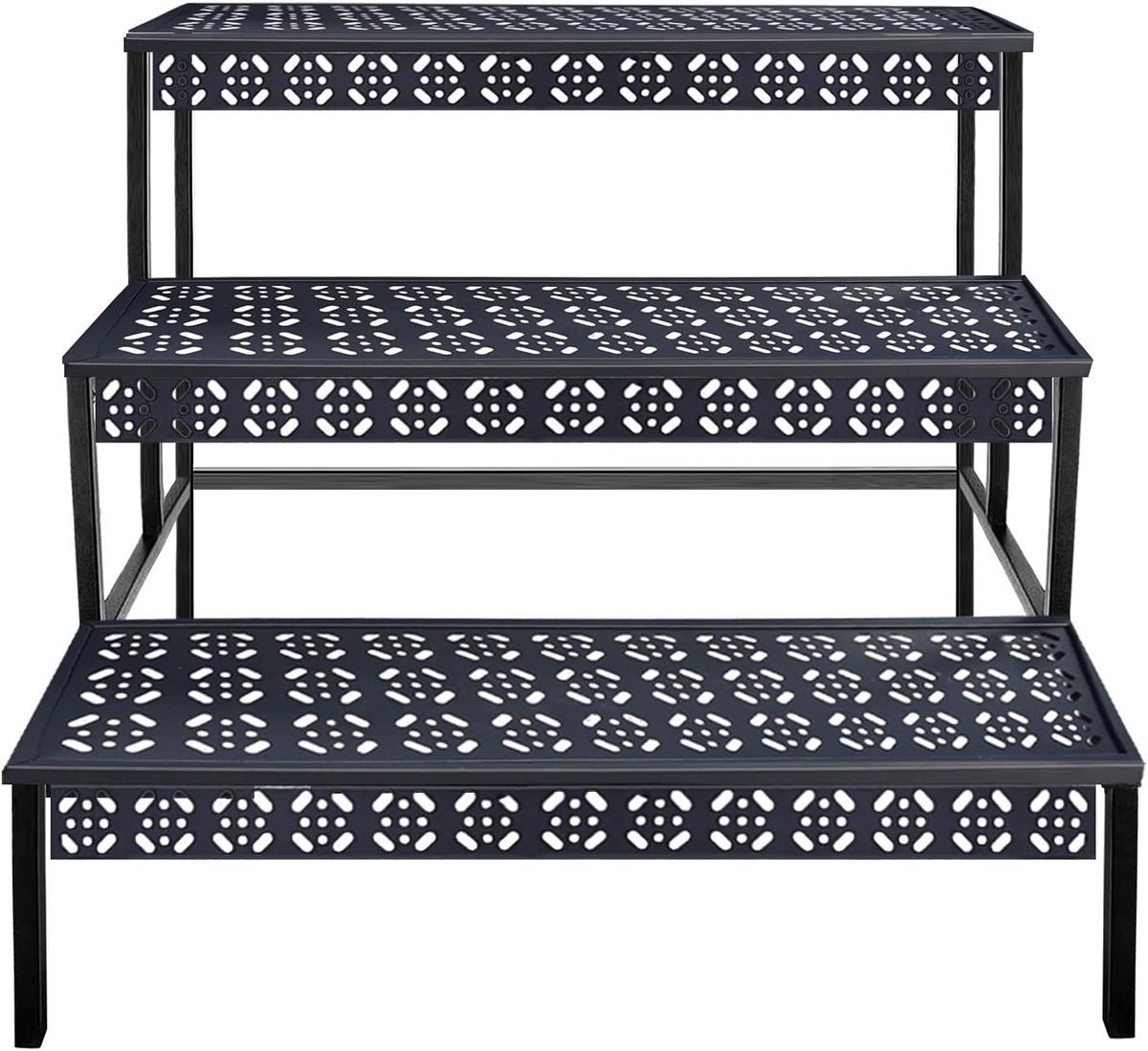 3 Tiers Metal Plant Stand,Rectangular Ladder Flower Pots Outdoor, Indoor Plant Display Rack, Heavy Duty Utility Storage Organizer for Home Garden Patio Balcony, Stair Style