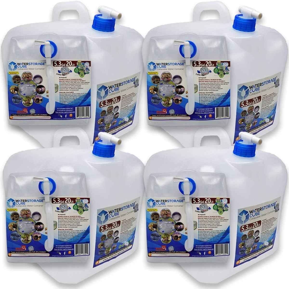 WaterStorageCube BPA Free Collapsible Water Container with Spigot, Camping Water Storage Carrier Jug for Outdoors Hiking Backpack & Survival Kit, Foldable Portable Water Canteen 1.3/2.6/5.3 Gallon
