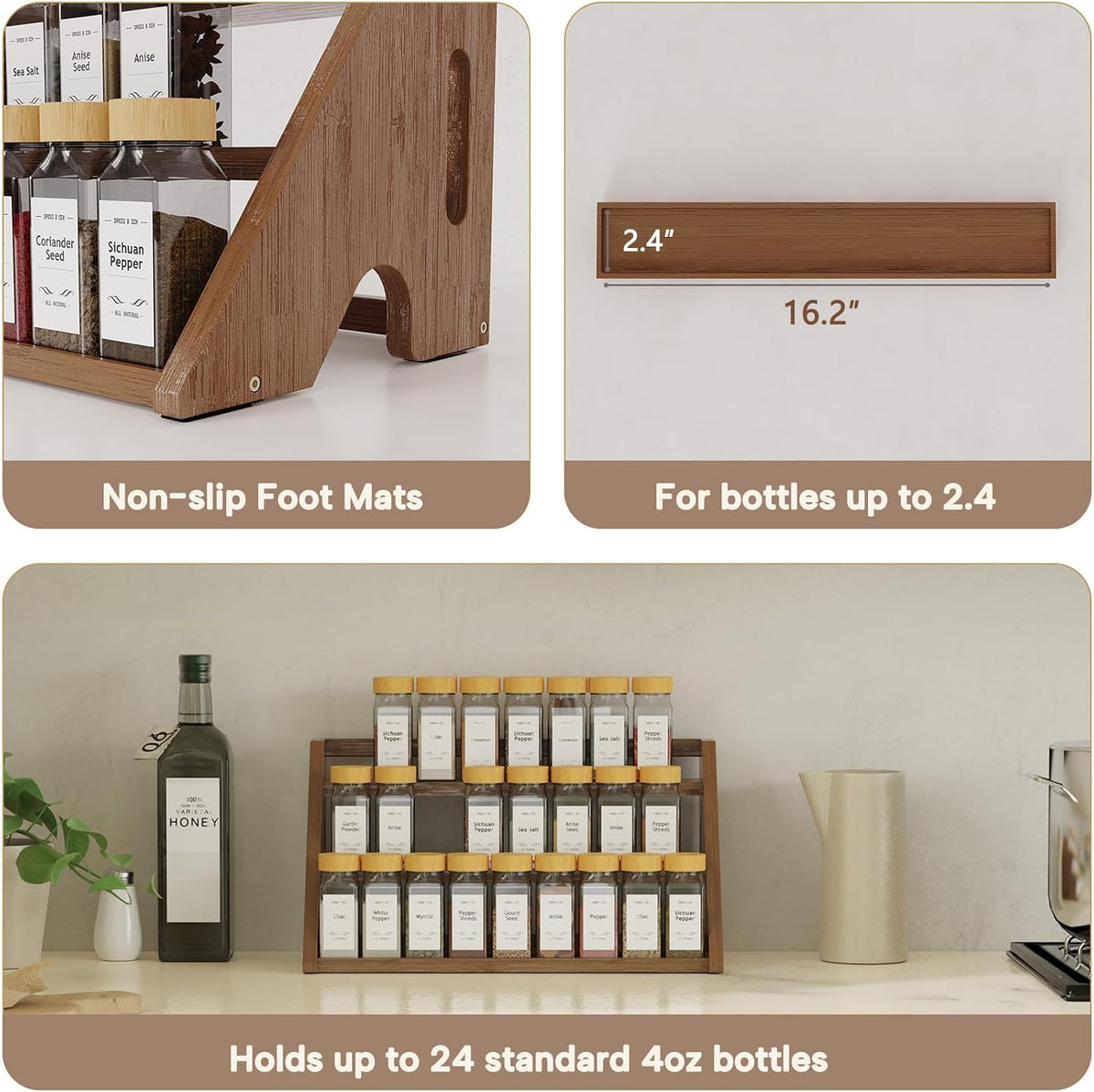 3-Tier Bamboo Spice Rack for Countertop - Field & Nook