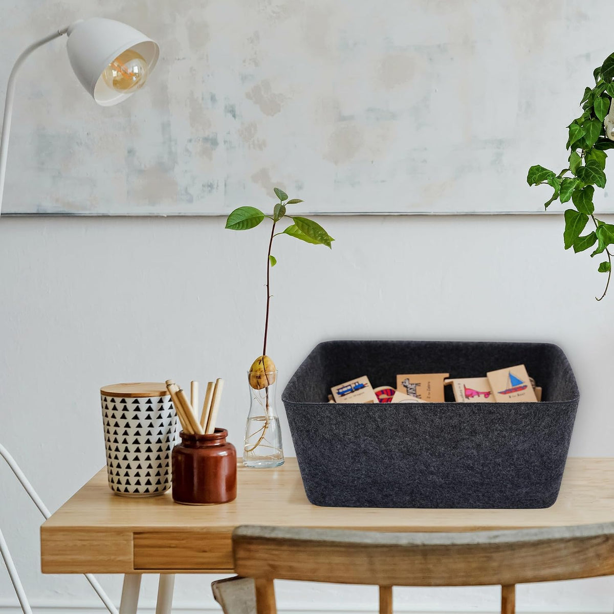Minimalist Felt Desk Drawer Organizer Charcoal Deep Wider Storage Bin - Field & Nook
