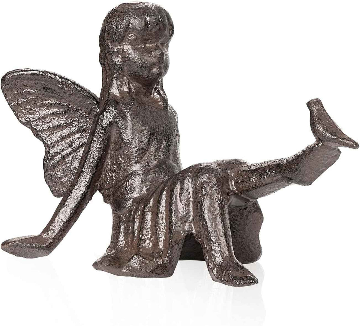 Sungmor Cast Iron Fairy Statue,3.4" Vintage Black Brown Garden Figurine,Rustic Indoor Outdoor Desk Ornament for Patio,Bookshelf Decor