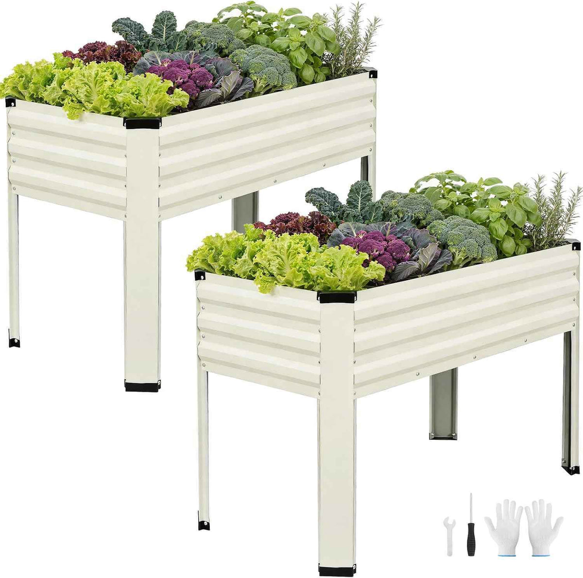 Galvanized Raised Garden Bed with Legs 2 Pack, 48x24x32in Elevated Raised Garden Bed Outdoor with Drainage Holes, Planter Boxes for Gardening Vegetable Flower Fruit in Backyard, Patio, Balcony (White)