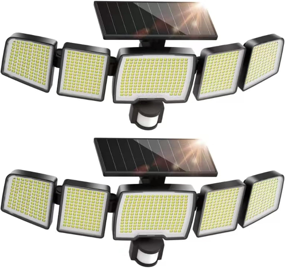 UME Solar Outdoor Lights 620 LED 4500LM, IP65 Waterproof Motion Sensor Outdoor Lights, 5 Heads Solar Security Flood Light 270 Wide Lighting Angle with 3 Modes for Garden Patio Yard - 2 Pack