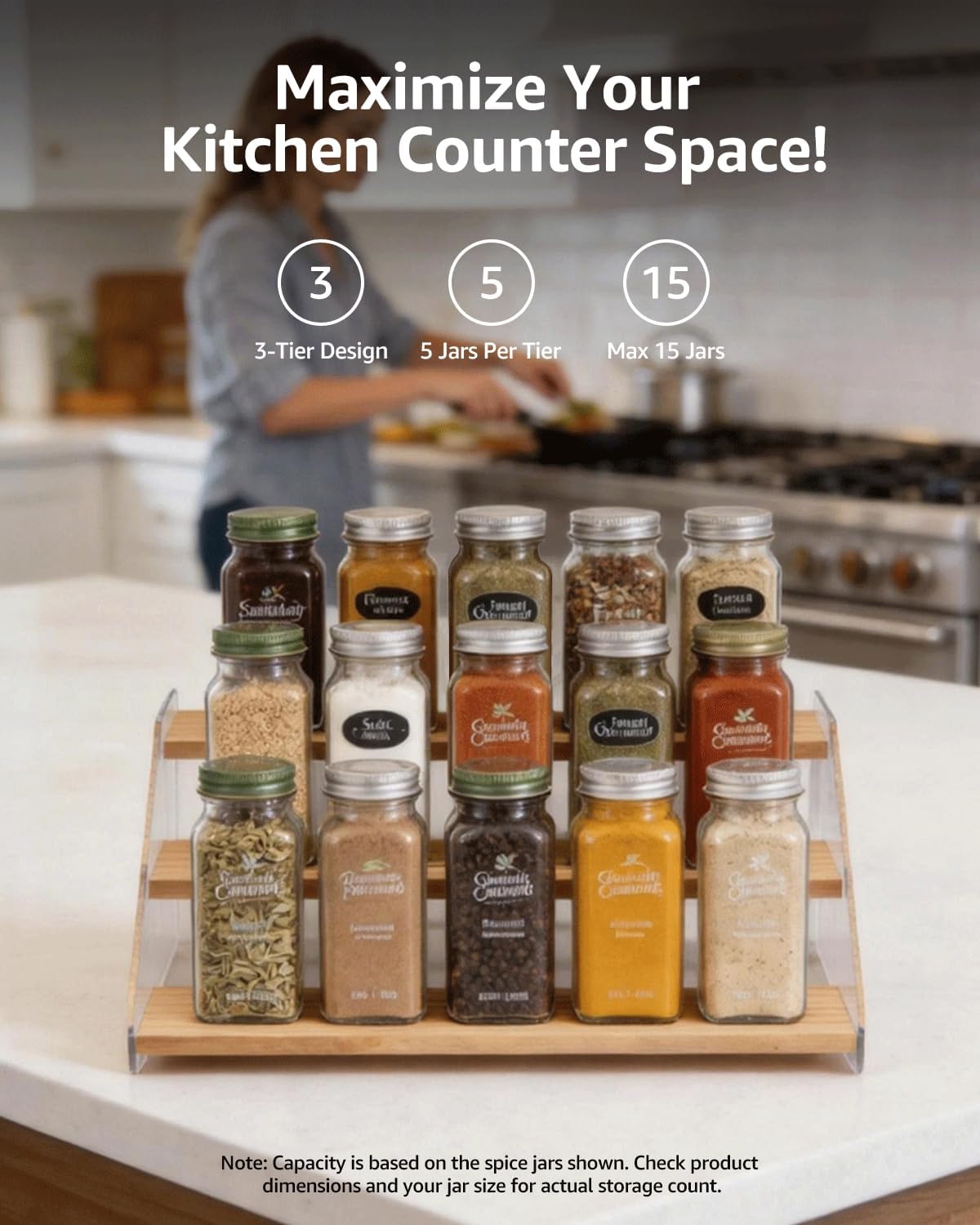 Wood & Acrylic Tiered Spice Rack Organizer - Field & Nook
