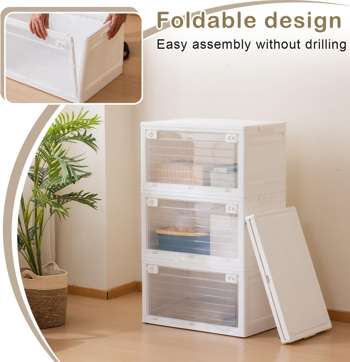 3-Tier Stackable Storage Cabinet with Doors & Wheels - Field & Nook