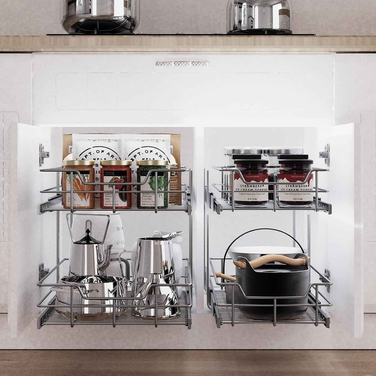 2-Tier Pull-Out Cabinet Organizer, 18" W x 22" D