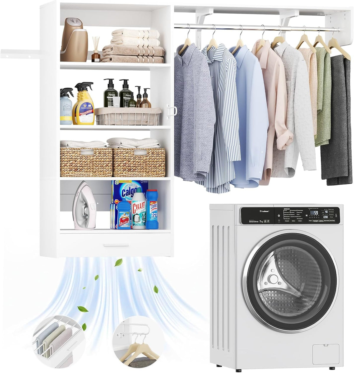 60-Inch Wall-Mounted Laundry Shelf & Hanging Rack - Field & Nook