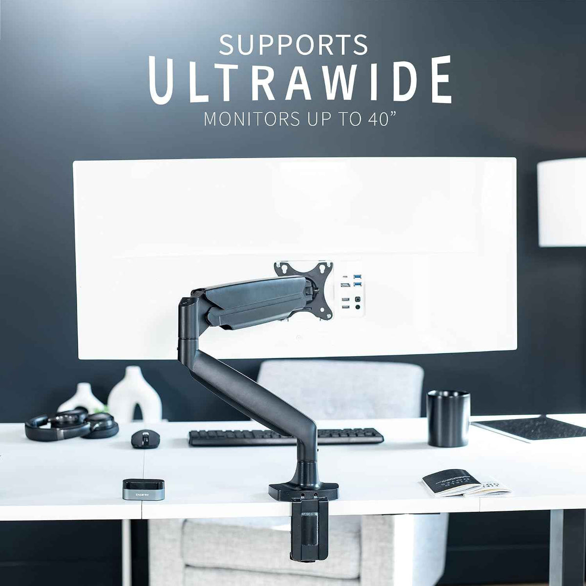 VIVO Premium Aluminum Heavy Duty Single Monitor Arm for Ultrawide Monitor up to 40 inches and 24 lbs, Desk Mount Stand, Pneumatic Height, Max VESA 100x100, Black, STAND-V101Q