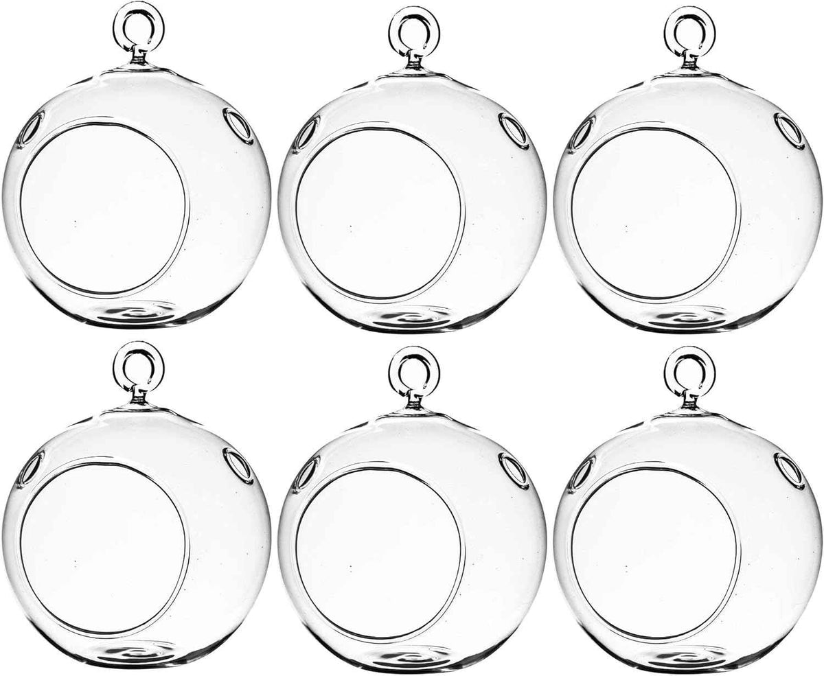 WGV Hanging Terrarium Globe, Width 3", Height 4", DIY Air Succulent Planter, Clear Glass Vase Orb with Flat Bottom, Candle Holder for Windowsill Outdoor Garden Decor, 6 Pieces Bulk