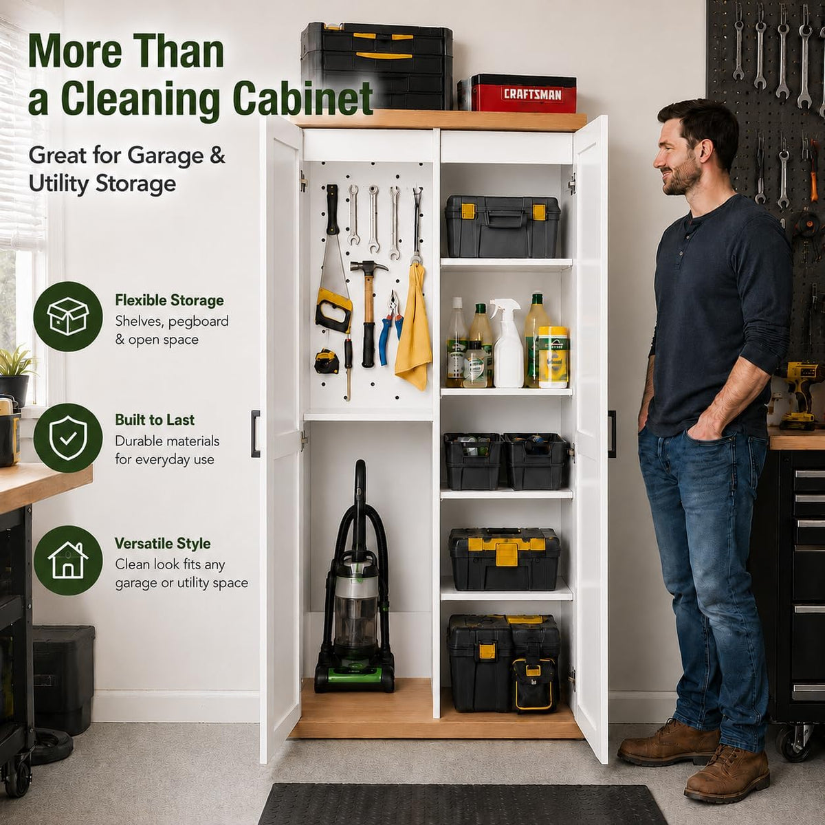 68.9-Inch Wooden Broom Closet Storage Cabinet with Doors - Field & Nook