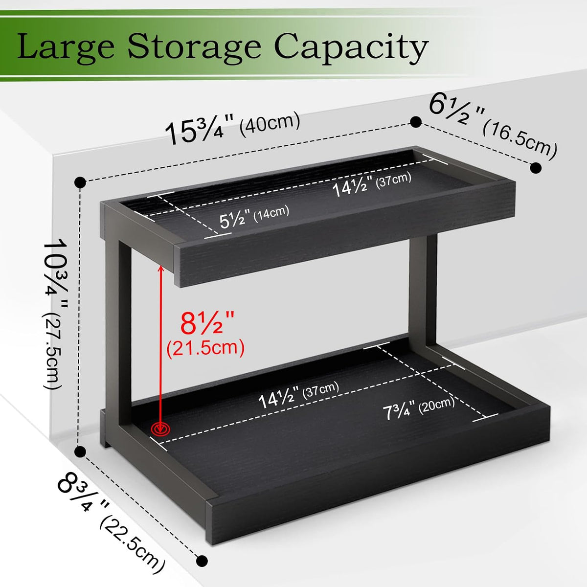 Counter Shelf Organizer – 2-Tier Spice Rack for Countertop – Black - Field & Nook