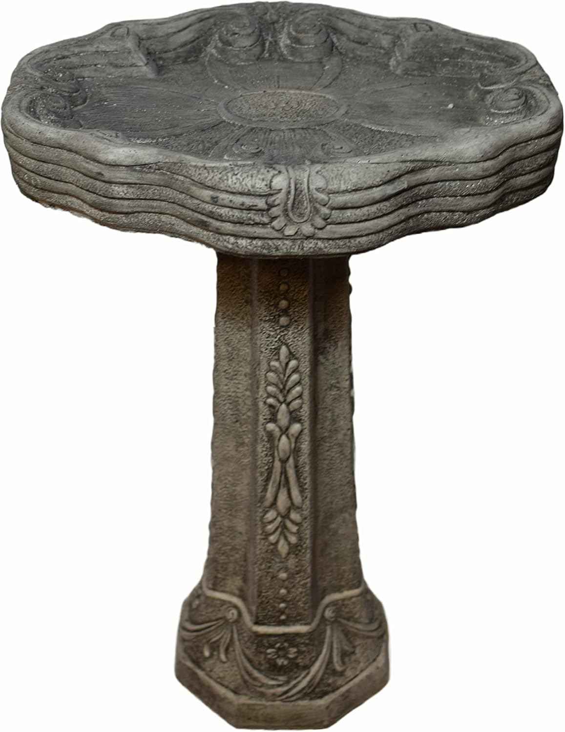 Dogwood Birdbath 27in Tall x 18in Diameter 2pc Pre Aged Grey Color